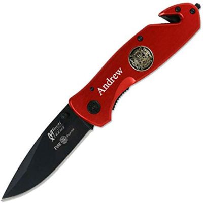 Blue Steel Personalized Engraved Pocket Knife, High Carbon S.S. Knife with 3.25in Tanto Point Blade and SS Handle for Outdoor, Color- 300202-EMs