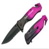 lue Steel Personalized Laser Engraved Pocket Knife, Fireproof Metal Emergency Escape Knife with Hard Alloy Head Window Breaker and Seat Belt Cutter (Pink) view 1