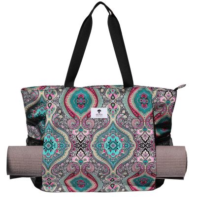 ESVAN Yoga Mat Bag Yoga Tote Carrier Shoulder Bag Carryall Tote for Office,Yoga,Pilates,Travel,Beach and Gym (E Bohemian Teal)