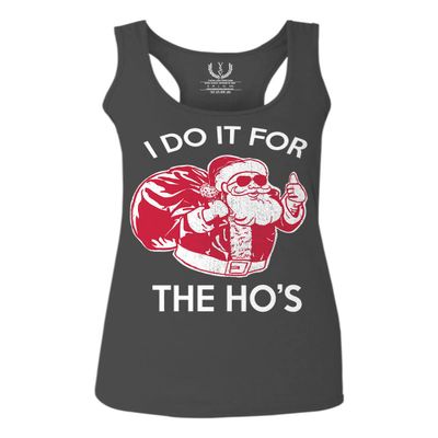 0422. Funny Humor Christmas Santa Claus HO'S Graphic Sarcastic Xmas Women's Tank Top Racerback (Characol, Large) Charcoal