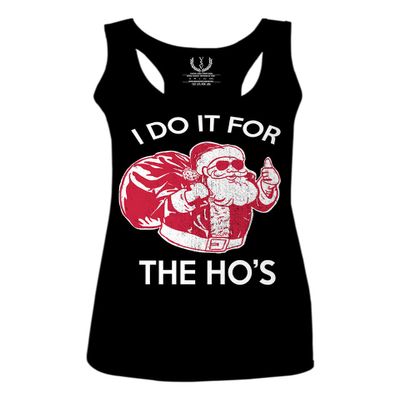 0422. Funny Humor Christmas Santa Claus HO'S Graphic Sarcastic Xmas Women's Tank Top Racerback (Black, X Small)