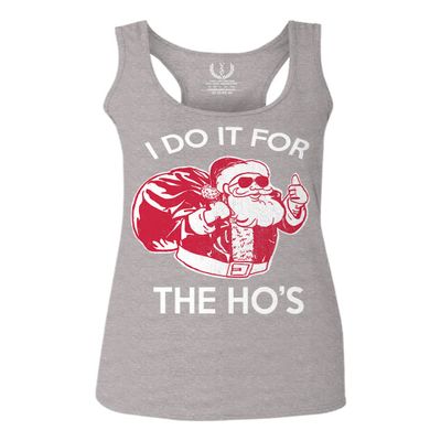 0422. Funny Humor Christmas Santa Claus HO'S Graphic Sarcastic Xmas Women's Tank Top Racerback (Light Gray Large)