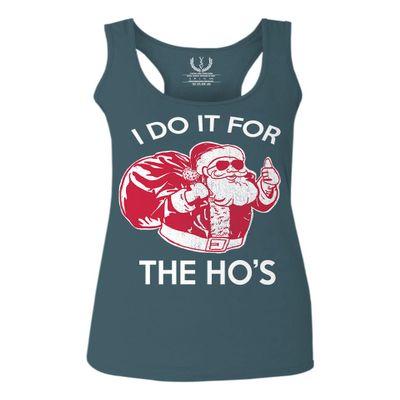 0422. Funny Humor Christmas Santa Claus HO'S Graphic Sarcastic Xmas Women's Tank Top Racerback (Indigo Blue Large)