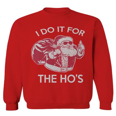 0422. Funny Humor Christmas Santa Claus HO'S Graphic Sarcastic Xmas Men's Crewneck Sweatshirt (Red, Large)