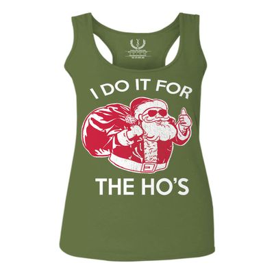 0422. Funny Humor Christmas Santa Claus HO'S Graphic Sarcastic Xmas Women's Tank Top Racerback (Olive, Medium)