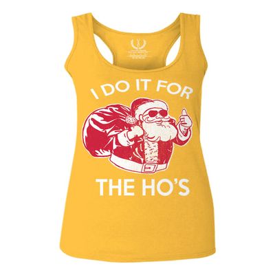 0422. Funny Humor Christmas Santa Claus HO'S Graphic Sarcastic Xmas Women's Tank Top Racerback (Gold X Small)