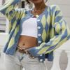 AHAIJ Womens Rainbow Knitted Cardigan Long Sleeve Open Front Colorblock Striped Sweaters Outwear Jacket (US, Alpha, Large, Regular, Regular, Blue-2) view 3