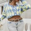 AHAIJ Womens Rainbow Knitted Cardigan Long Sleeve Open Front Colorblock Striped Sweaters Outwear Jacket (US, Alpha, Large, Regular, Regular, Blue-2) view 4