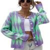AHAIJ Womens Rainbow Knitted Cardigan Long Sleeve Open Front Colorblock Striped Sweaters Outwear Jacket (US, Alpha, Medium, Regular, Regular, Purple-2) view 1