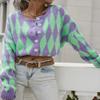 AHAIJ Womens Rainbow Knitted Cardigan Long Sleeve Open Front Colorblock Striped Sweaters Outwear Jacket (US, Alpha, Medium, Regular, Regular, Purple-2) view 3