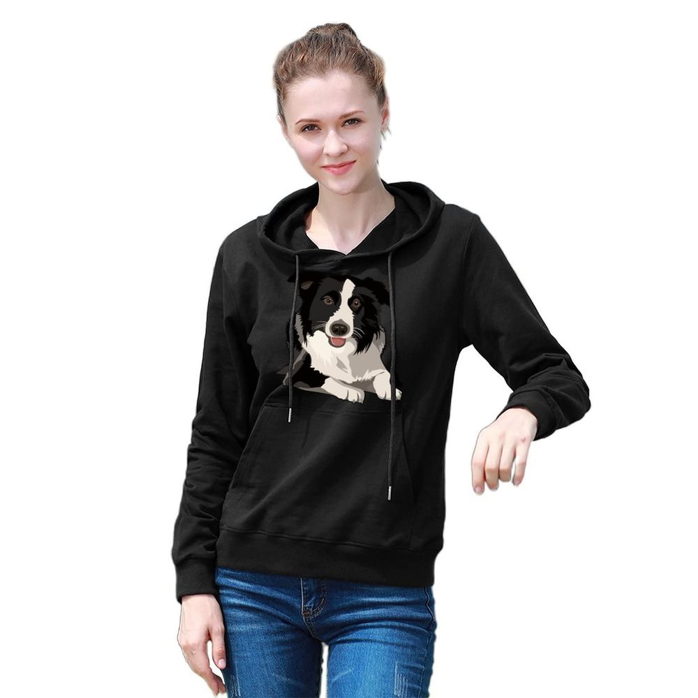 BAIKUTOUAN Border Collie Women's Drawstring Hoodies Pullover Casual Trend Top Sweatshirts Printed