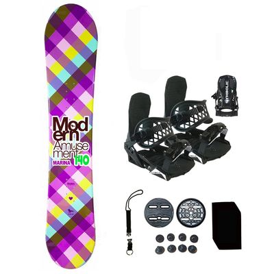 140cm Modern Amusement Marina Snowboard & Symbolic Bindings & Leash, Stomp, Package (140cm Marina (wf261), Bindings Black XS (fits 1-5))