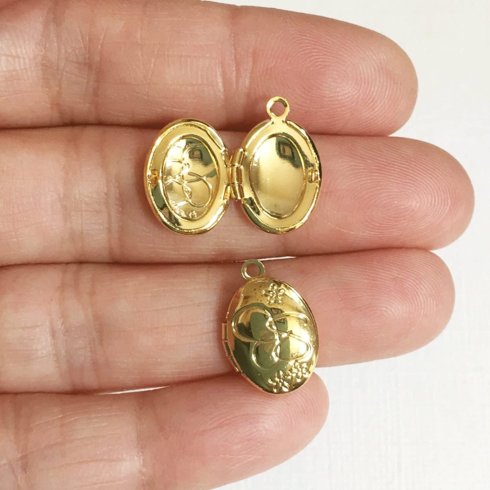 10 pcs of Gold Plated Brass Oval Locket Pendant 11x16mm, Gold Photo Frame Locket, Very Small Locket
