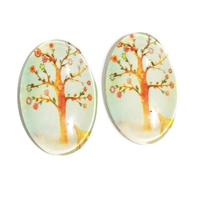 10 Glass cabochon with Tree Life Print 18x25mm, Flat Oval cabochon, Autumn Tree cabochon