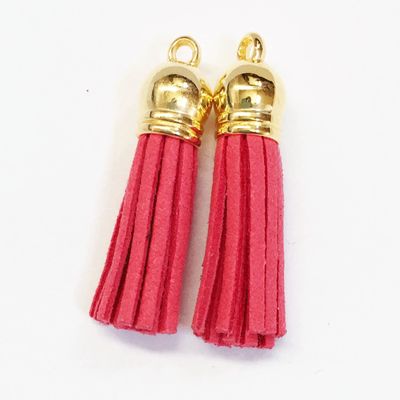 10 pcs Suede Tassel with Gold Plated Cap, Bulk Necklace Tassel, Earring Tassel 37x10mm, Orange red