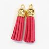 10 pcs Suede Tassel with Gold Plated Cap, Bulk Necklace Tassel, Earring Tassel 37x10mm, Orange red view 1