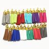 10 pcs Suede Tassel with Gold Plated Cap, Bulk Necklace Tassel, Earring Tassel 37x10mm, Orange red view 2