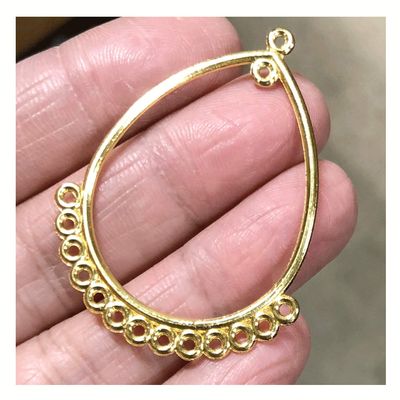 20 pcs Gold Tone Teardrop Hoop 47x36mm, Earring Hoops with Loops