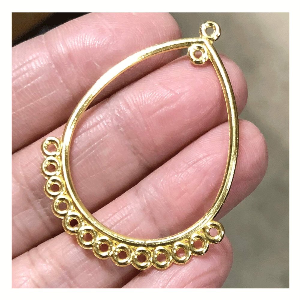 20 pcs Gold Tone Teardrop Hoop 47x36mm, Earring Hoops with Loops