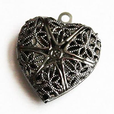 5 pcs Gunmetal Filigree Heart Locket Pendant 20x20mm, Puff Heart Locket, Texture Back , Locket Pendant, Filigree Pendant