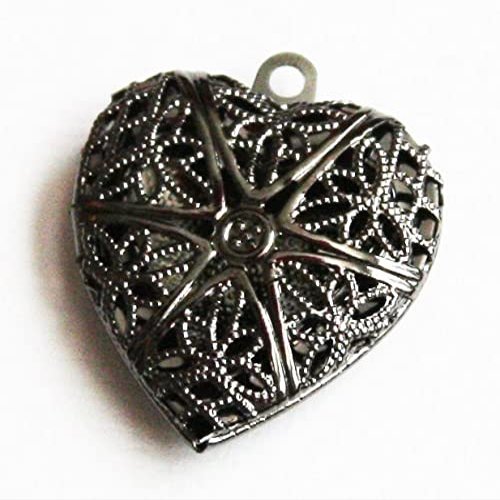 5 pcs Gunmetal Filigree Heart Locket Pendant 20x20mm, Puff Heart Locket, Texture Back , Locket Pendant, Filigree Pendant