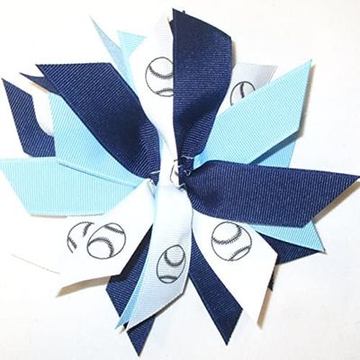 Softball Pom, Made in the USA, White Pony Band, many colors (Light Blue/Navy)