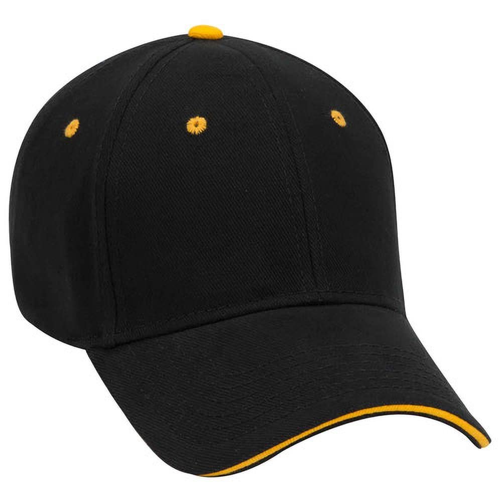 Ashen Fane 6 Panel Low Profile Brushed Bull Denim Hat, Blk Blk Gld