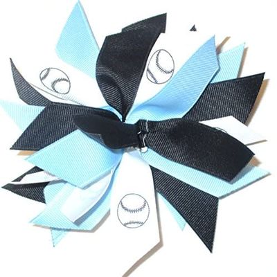 Softball Pom, Made in the USA, White Pony Band, many colors (Light Blue/Black)
