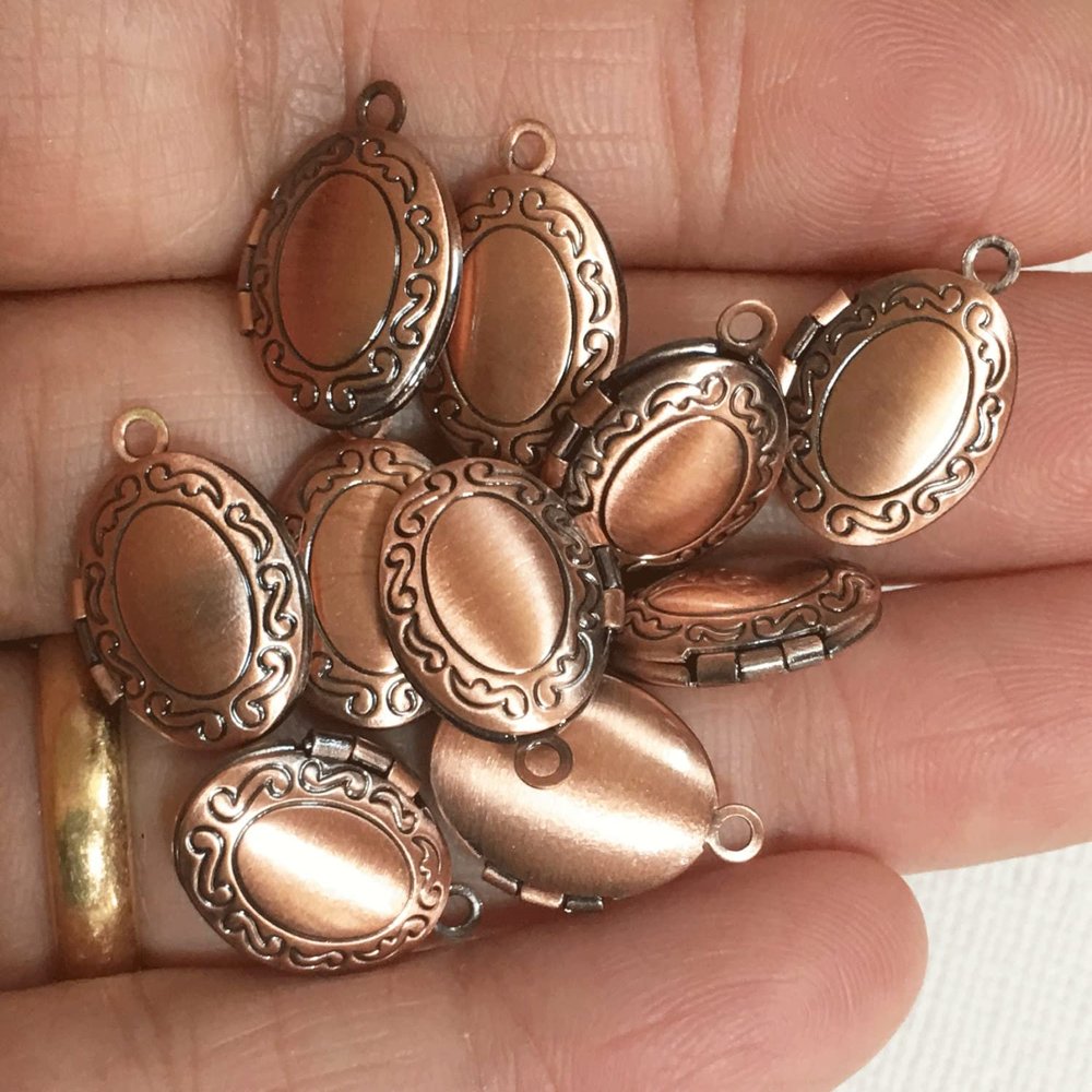 10 pcs of Antique Copper Plated Brass Oval Locket Pendant 11x16mm, Antique Copper Photo Frame Locket, Very Small Locket