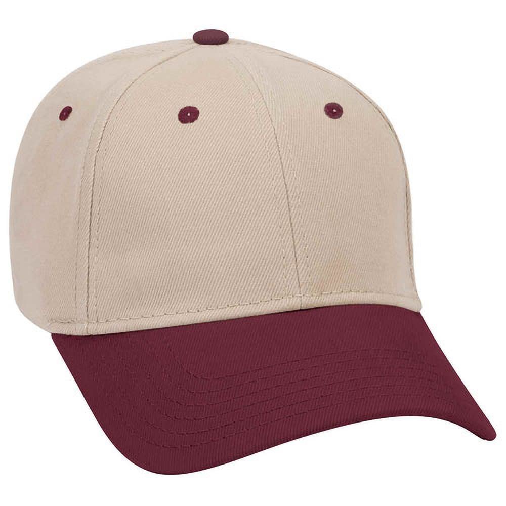 Ashen Fane 6 Panel Low Profile Brushed Bull Denim Hat, Maroon Khaki