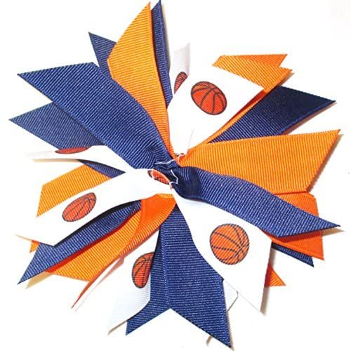 Basketball Pom, Made in the USA, White Pony Band (Navy/Orange)