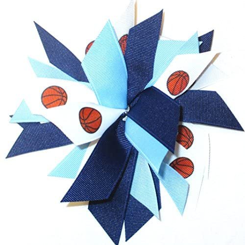 Basketball Pom, Made in the USA, White Pony Band (Navy/Light Blue)