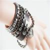 2Pcs Punk Layered Spike Rivet PU Leather Bangle Bracelet Set Gothic Adjustable Heart-shaped Studded Wristband Cuff for Men Women Handmade Halloween Cosplay Jewelry-C red view 2