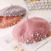 2 Pairs Wool Berets for Women, Fashion Style French Beret Hat Dress Beanie Winter Hat Rabbit Fur Beanie Hat, Red & Pink view 2