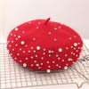 2 Pairs Wool Berets for Women, Fashion Style French Beret Hat Dress Beanie Winter Hat Rabbit Fur Beanie Hat, Red & Pink view 3