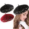 2 Pairs French Wool Beret Soft Rabbit Fur Beanie Hat Knitted Hat Lightweight Casual Classic Solid Color Pearl Beret, Black & Wine Red