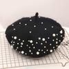 2 Pairs French Wool Beret Soft Rabbit Fur Beanie Hat Knitted Hat Lightweight Casual Classic Solid Color Pearl Beret, Black & Wine Red view 2