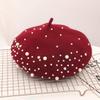 2 Pairs French Wool Beret Soft Rabbit Fur Beanie Hat Knitted Hat Lightweight Casual Classic Solid Color Pearl Beret, Black & Wine Red view 3