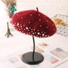 2 Pairs French Wool Beret Soft Rabbit Fur Beanie Hat Knitted Hat Lightweight Casual Classic Solid Color Pearl Beret, Black & Wine Red view 4