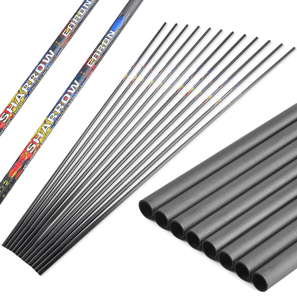 SHARROW 30 Inch Archery Pure Carbon Arrows Shaft ID 6.2mm Spine 250 300 350 400 500 600 Carbon Bare Shaft for DIY Archery Arrows 6/12pcs (12, Spine 400)