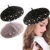 2 Pairs French Wool Beret Soft Rabbit Fur Beanie Hat Knitted Hat Lightweight Casual Classic Solid Color Pearl Beret, Black & Grey