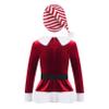 Moily Kids Girls Miss Santa Christmas 2 Pcs Dancewear Velvet Long Sleeve Top Shirts Coat with Candy Striped Hat Red 8 Years view 2