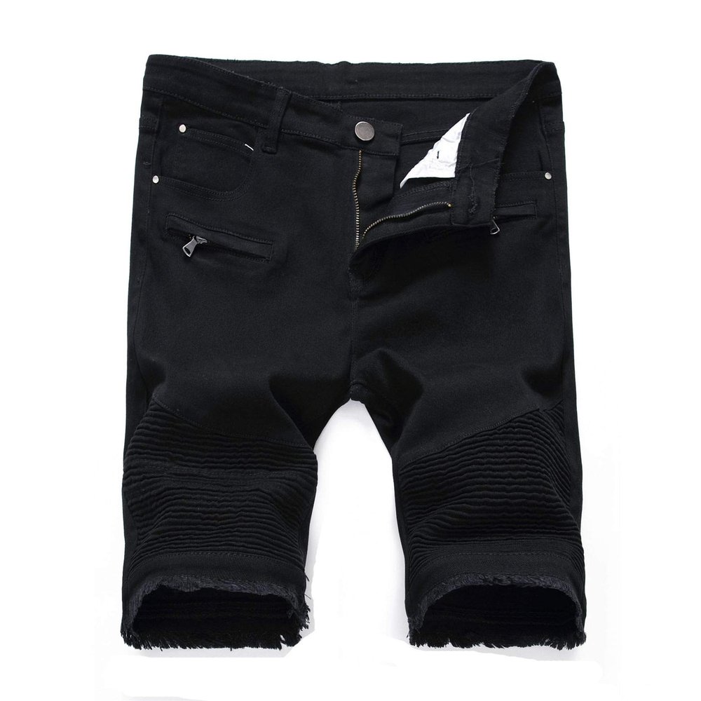 Men's Casual Denim Shorts Classic Fit Ripped Distressed Summer Short Jeans Hole Motorcycle Denim Half Pants (40,Black 1)
