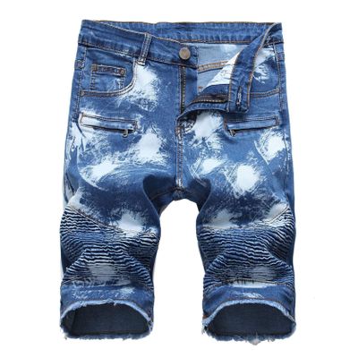 Men's Casual Denim Shorts Classic Fit Ripped Distressed Summer Short Jeans Hole Motorcycle Denim Half Pants (28,Blue)