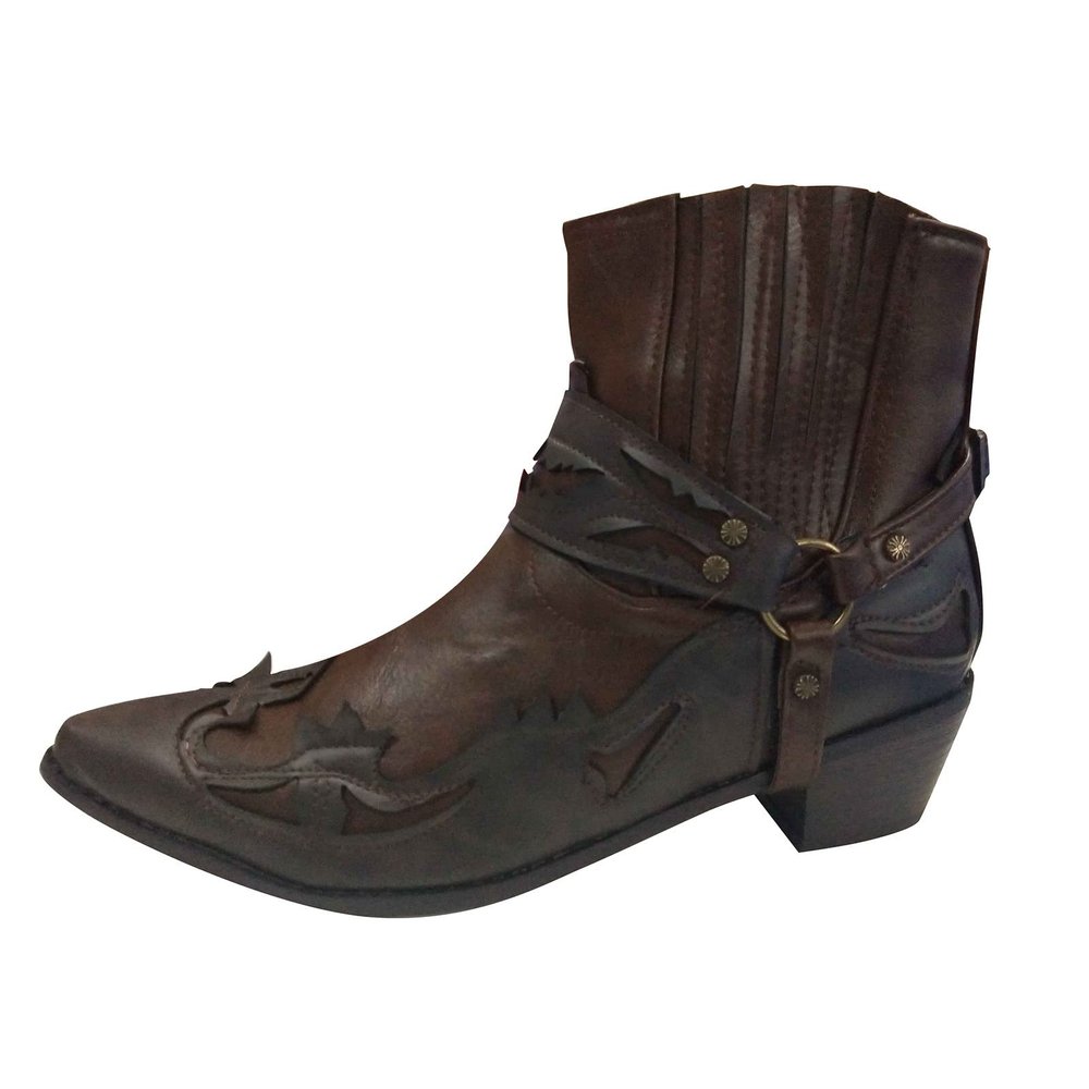 Men's Riding Short Boots Retro Pointed Toe Cowboy Boots Motorcycle Boots Work Western Boots Belt Buckle Slip-On Boots