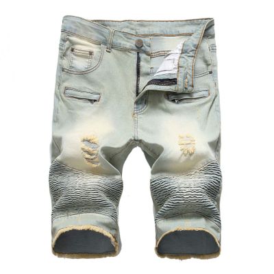 Men's Casual Denim Shorts Classic Fit Ripped Distressed Summer Short Jeans Hole Motorcycle Denim Half Pants (42,Yellow)