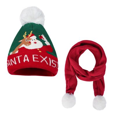 Christmas Pom Pom Hat and Scarf Set for Kids Toddler Winter Neck Warmer Boys Girls