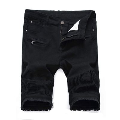 Men's Casual Denim Shorts Classic Fit Ripped Distressed Summer Short Jeans Hole Motorcycle Denim Half Pants (34,Black 1)