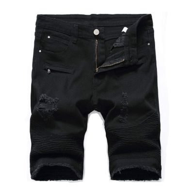 Men's Casual Denim Shorts Classic Fit Ripped Distressed Summer Short Jeans Hole Motorcycle Denim Half Pants (28,Black 2)