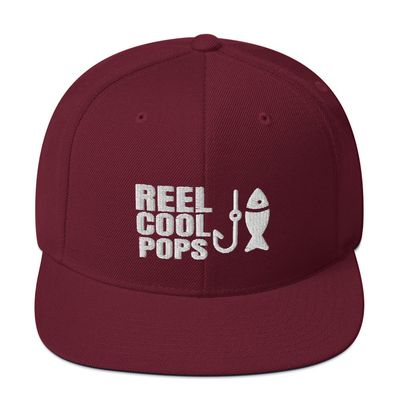 CreativeTees4You Reel Cool Pops Fishing Fisherman Fish Flatbrim Flat Brim Snapback Hat Cap Maroon